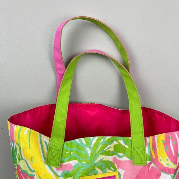 Lilly Pulitzer Estee Lauder Tote Bag Pink Green Yellow Fruit Resort Beach Travel - Picture 4 of 8